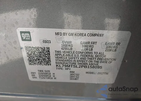 2023 Chevrolet Trailblazer Fwd Rs из США, поврежденный, VIN KL79MTSL2PB158095